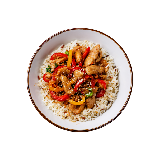 Chicken and rice in bowl